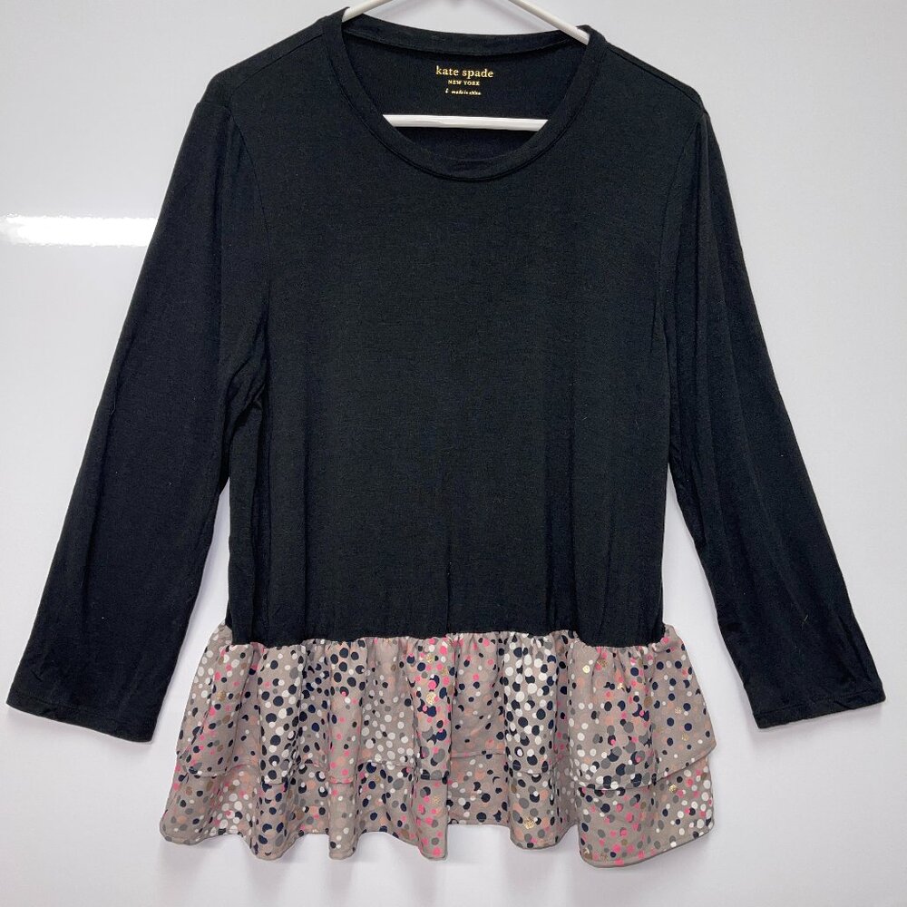 Kate Spade Black Broome Street Soiree‎ Polka Dot Peplum Top Size Large